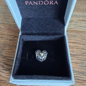 RETIRED LIMITED EDITION Pandora Vintage 925 Silver & 14k Gold Heart Charm